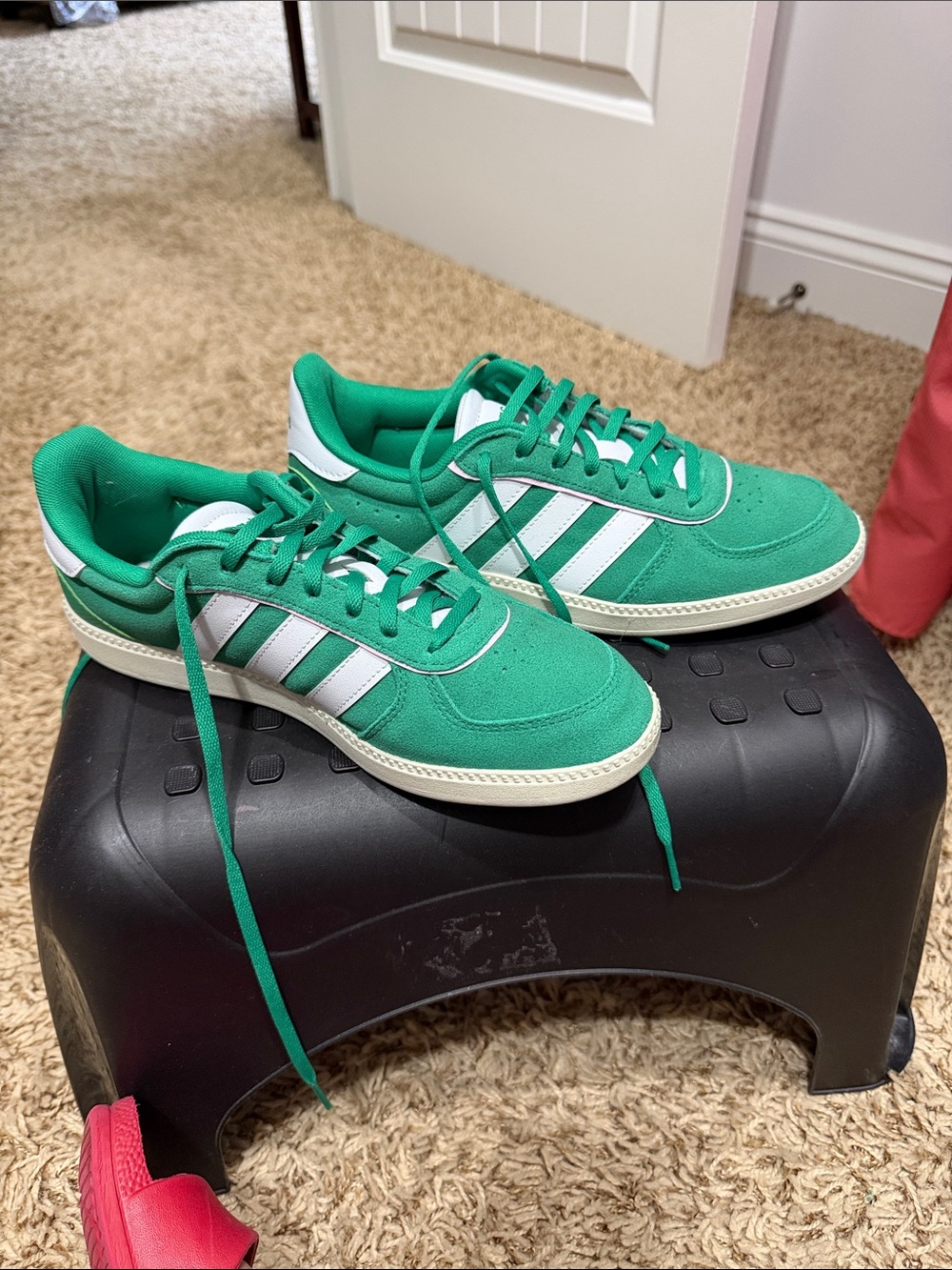 adidas Green Low-Top Sneakers with White Stripes